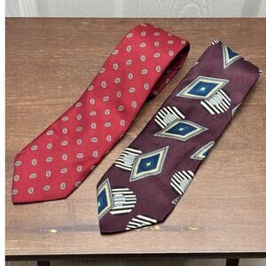 Lot of 2 Robert Talbott for J.D. Howell Red Burgandy Patterned Silk Neckties
